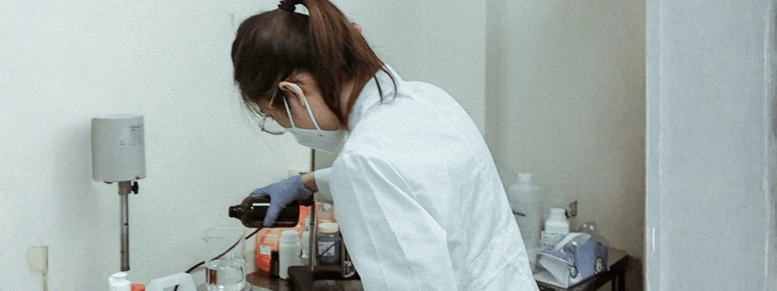 Founder and Lead Chemist Charlotte T formulating sensitive skin rituals in the Vase Creation laboratory